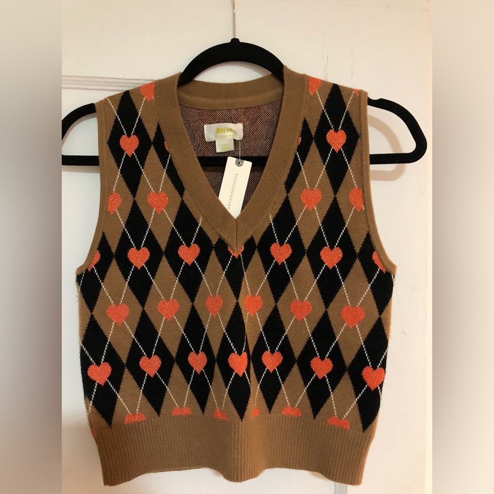 NWT - Maeve by Anthropologie Heart Argyle Sweater Vest in Women's Size XS